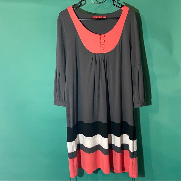 Elle Gray Coral Color Block Dress Size Large - Picture 2 of 8